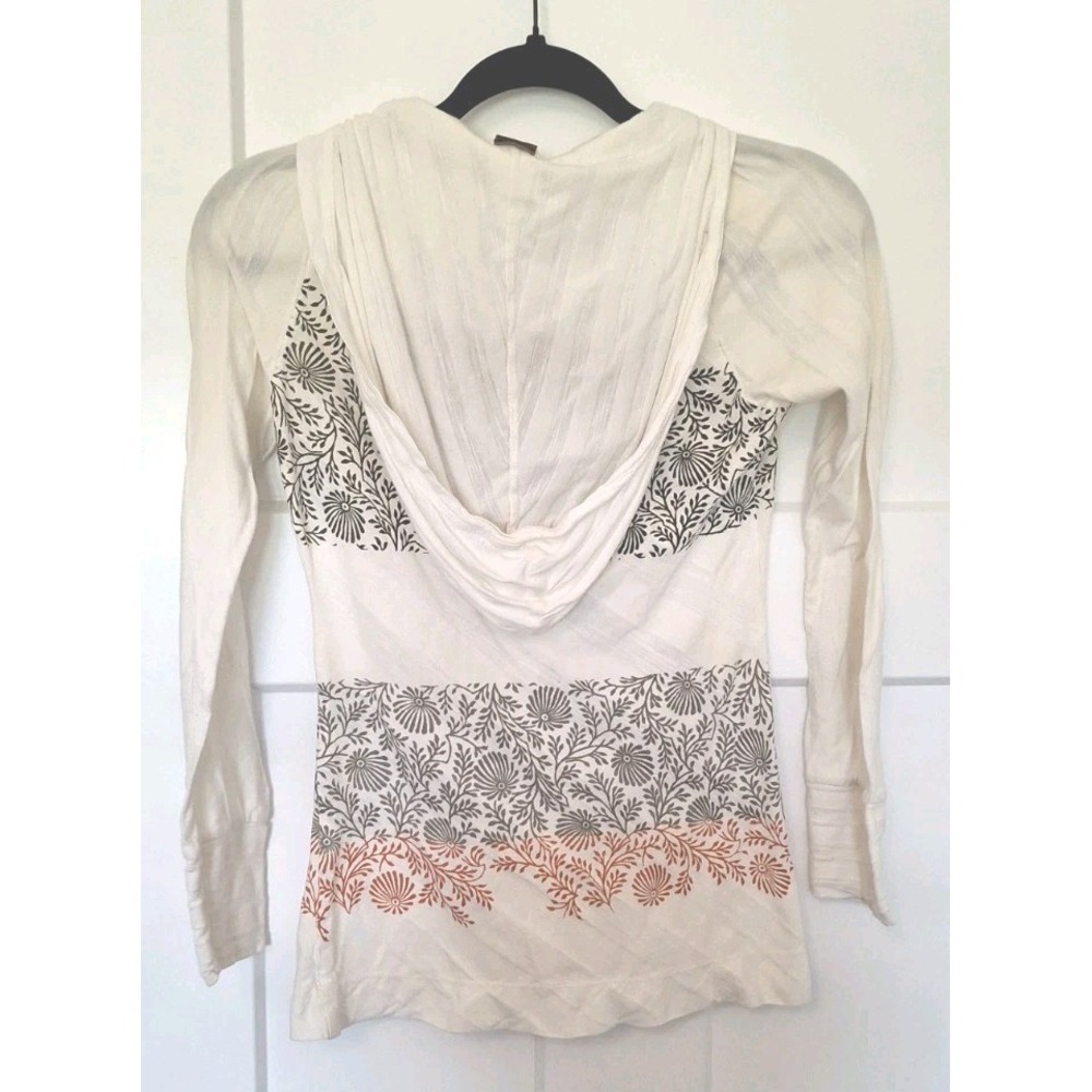 Vtg Language Los Angles Y2K Long Sleeve Top Ivory Floral Henley Hoodie M Boho - Picture 2 of 9